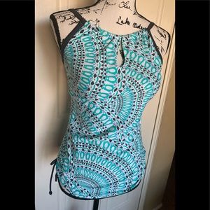 Pretty Turquoise, White, and Gray Keyhole Tankini